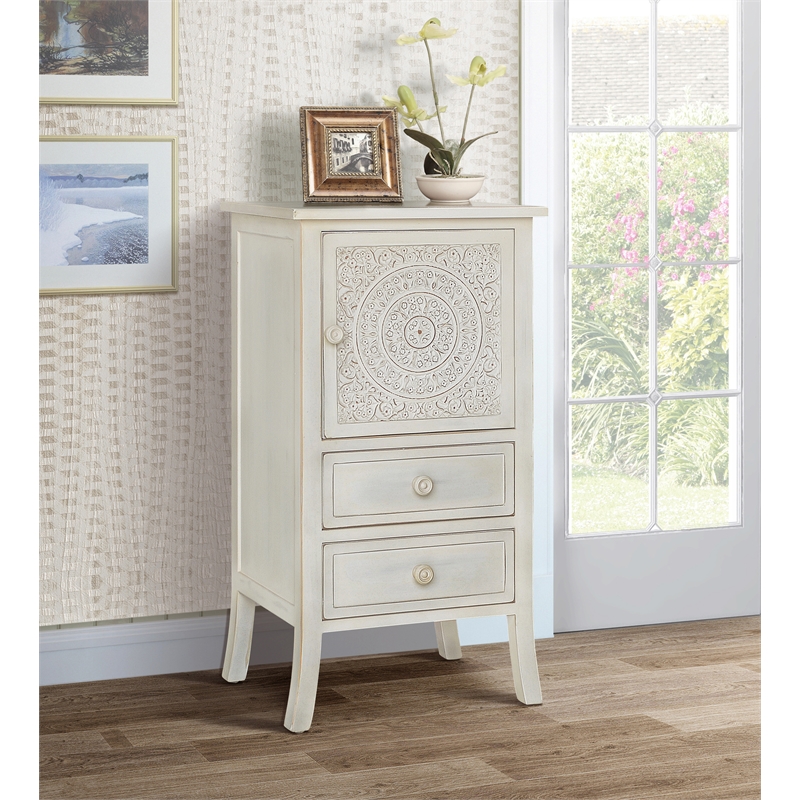 Pemberly Row Antiqued Carved Transitional Wood Chest with 2 Drawers in White