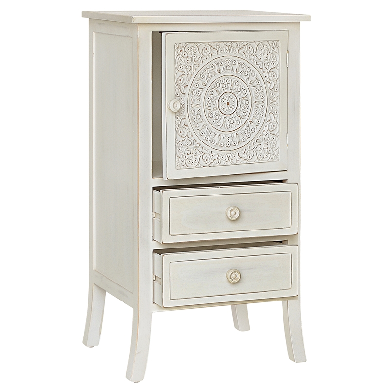 Pemberly Row Antiqued Carved Transitional Wood Chest with 2 Drawers in White