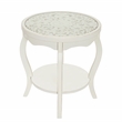 Pemberly Row Antiqued Carved Transitional Wood/Glass Side Table in White