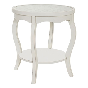 Pemberly Row Antiqued Carved Transitional Wood/Glass Side Table in White