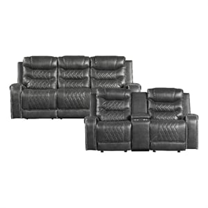 Pemberly Row 2-Piece Upholstered Manual Reclining Sofa Set in Gray