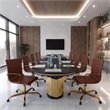 Pemberly Row Leather Office Chair with Gold Frame Dark Brown