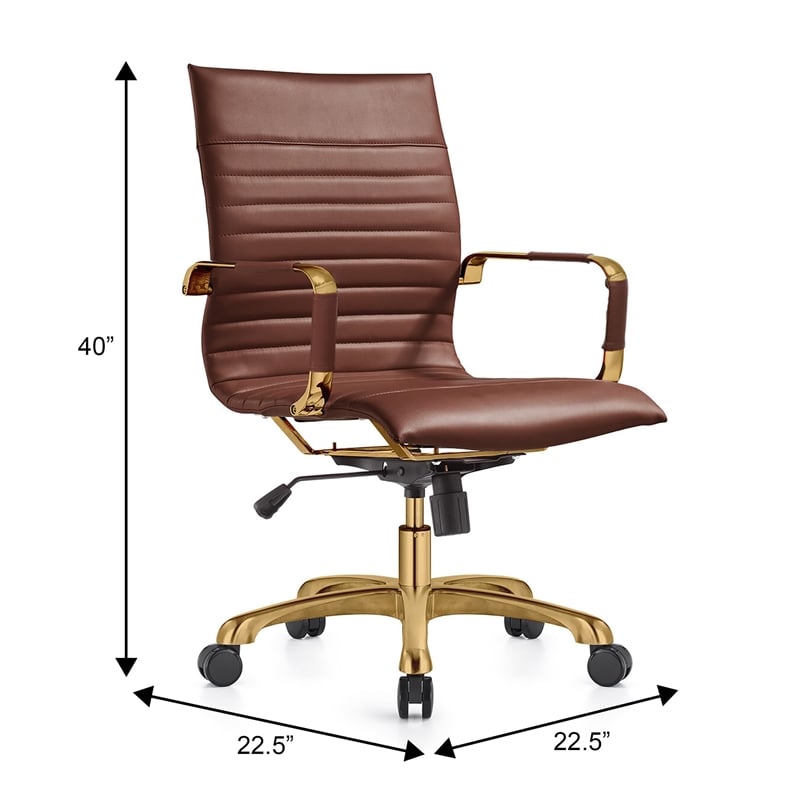 Pemberly Row Leather Office Chair with Gold Frame Dark Brown