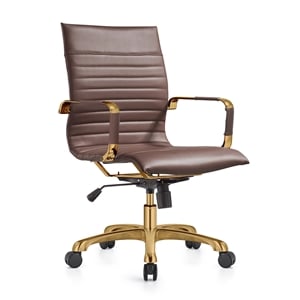 Pemberly Row Leather Office Chair with Gold Frame Dark Brown