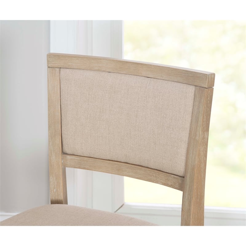Pemberly Row Folding Counter Stool Fabric Padded Back & Seat in Graywash Wood