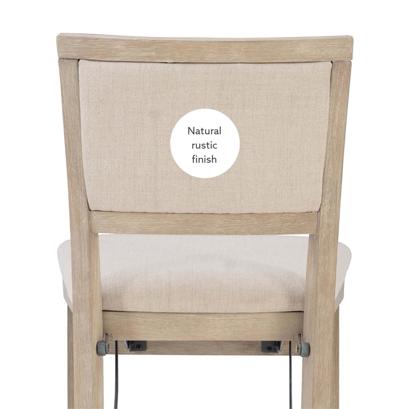 Pemberly Row Folding Counter Stool Fabric Padded Back & Seat in Graywash Wood