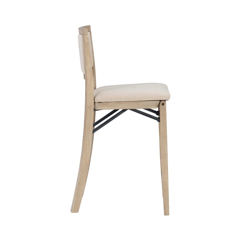 Pemberly Row Folding Counter Stool Fabric Padded Back & Seat in Graywash Wood