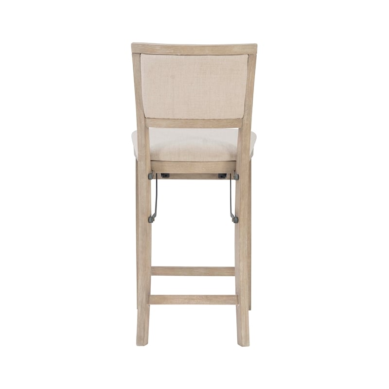 Pemberly Row Folding Counter Stool Fabric Padded Back & Seat in Graywash Wood