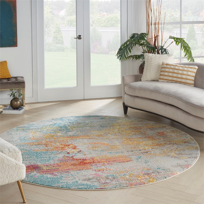 Pemberly Row 10' x Round Multicolor Fabric Modern Area Rug (10' Round)