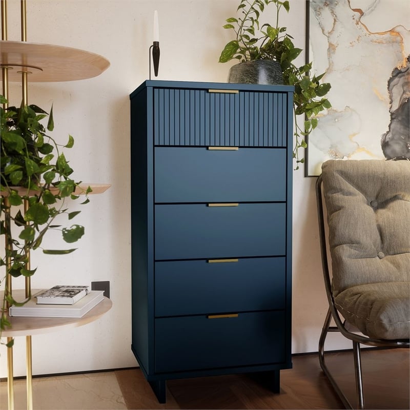 Pemberly Row Modern Tall & Narrow Engineered Wood Dresser in Blue