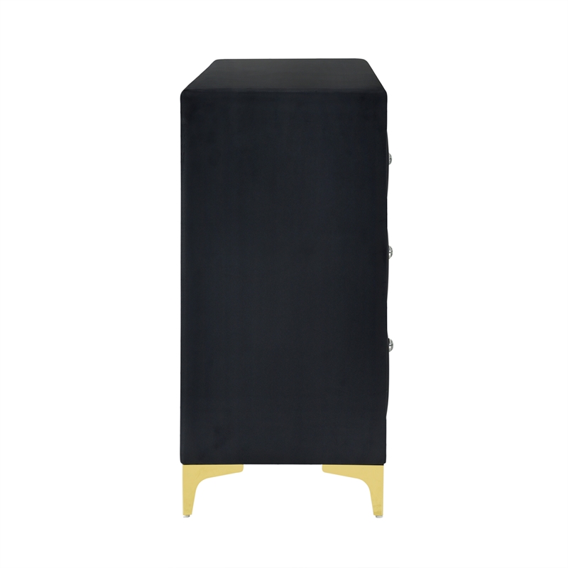 Pemberly Row Velvet 6 Drawer Dresser with Gold Legs in Black