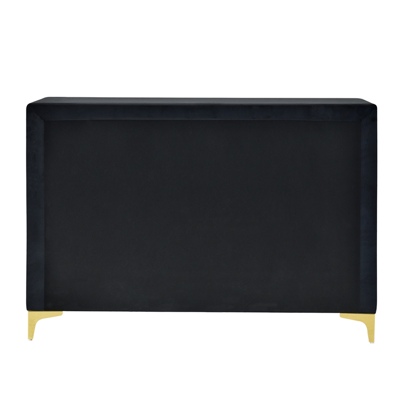 Pemberly Row Velvet 6 Drawer Dresser with Gold Legs in Black