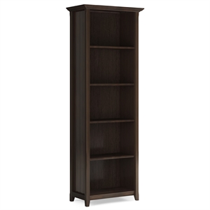 Pemberly Row Solid Wood 72 x 26&quot Transitional 5 Shelf Bookcase in Brunette Brown