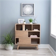Pemberly Row Bookcase 3 Open Shelves 2 Sliding Door Panels in Natural