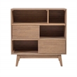 Pemberly Row Bookcase 3 Open Shelves 2 Sliding Door Panels in Natural