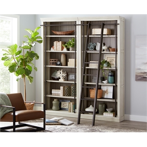 Pemberly Row 8' Tall Wood Bookcase Wall With Ladder Aged Office Bookcases White