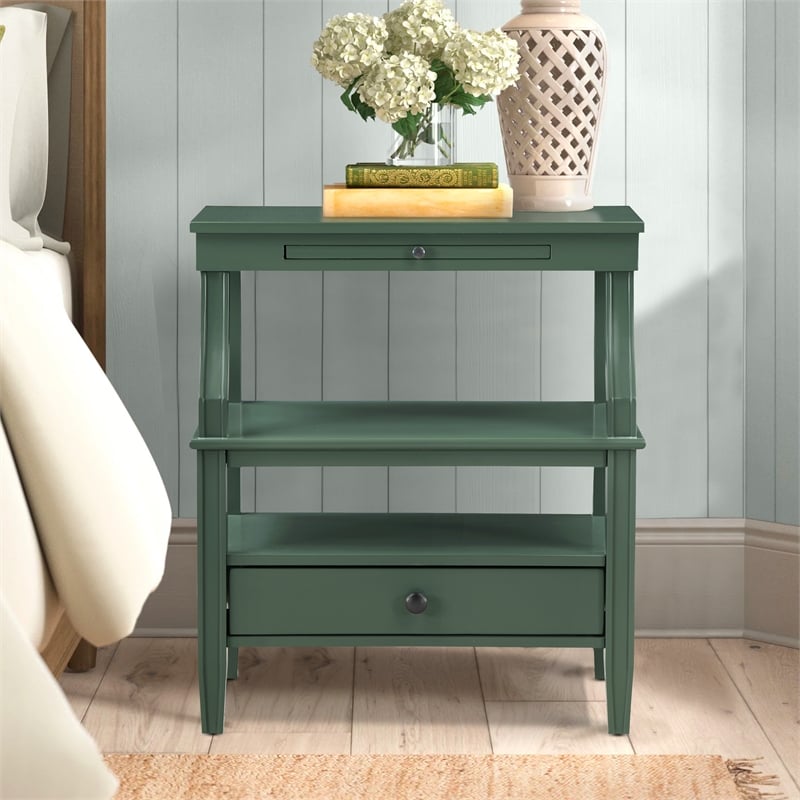 Pemberly Row Modern Vintage Green Wood 1-drawer Storage Nightstand