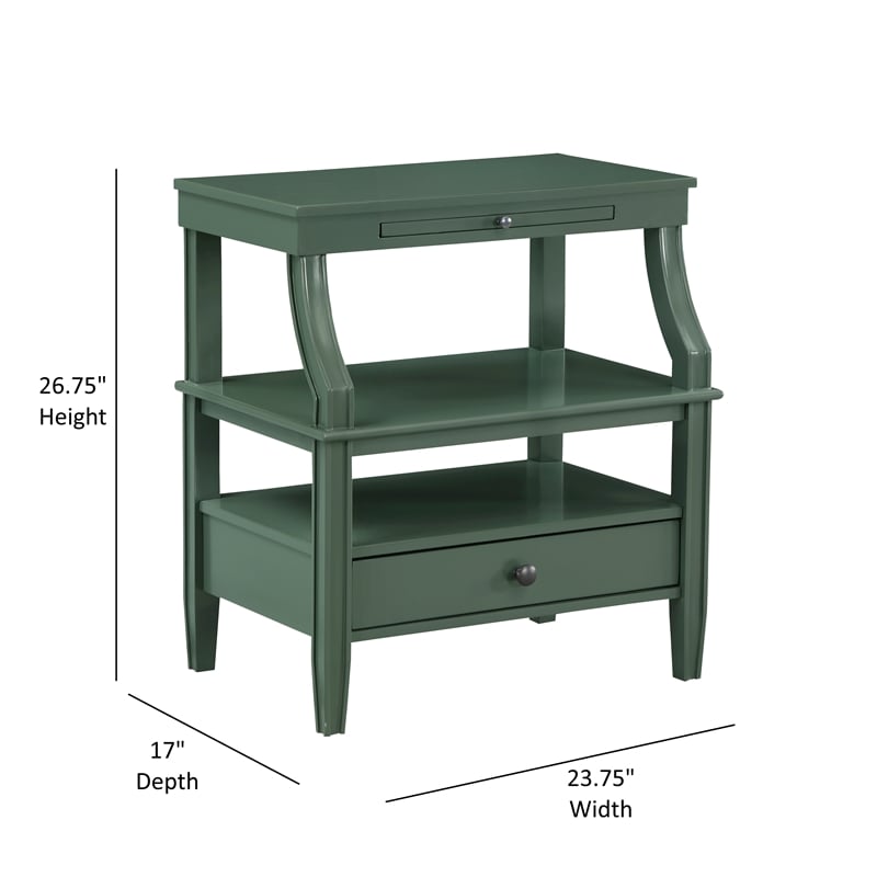 Pemberly Row Modern Vintage Green Wood 1-drawer Storage Nightstand