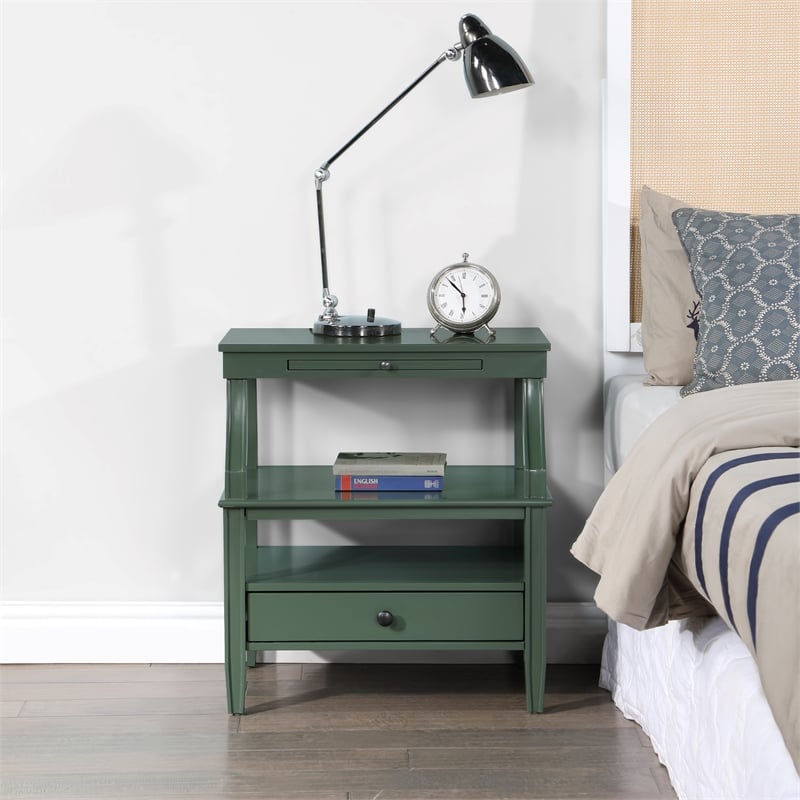 Pemberly Row Modern Vintage Green Wood 1-drawer Storage Nightstand