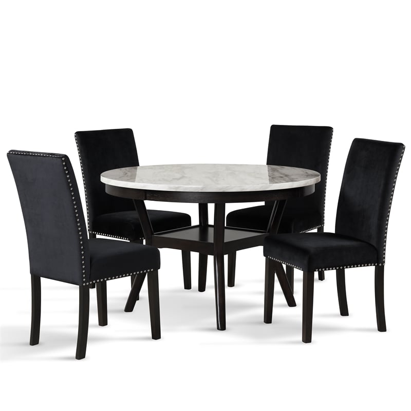 Pemberly Row 5-Pc Faux Marble/Wood Dining Set with 4 Chair-Black