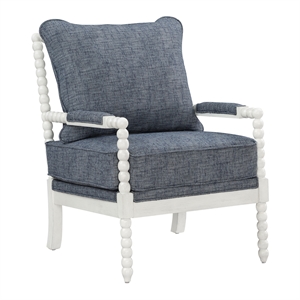 Pemberly Row Spindle Chair in Indigo Fabric with Antique White Frame