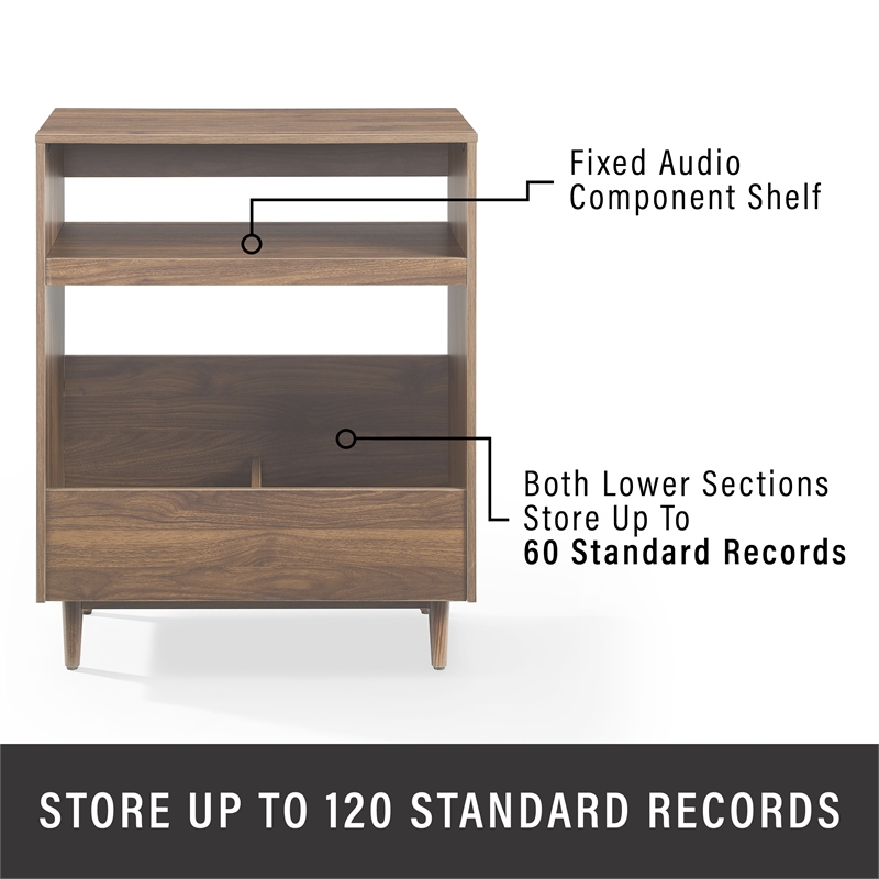 Pemberly Row 3-Piece Wood Record Player Stand And Storage Set - Walnut