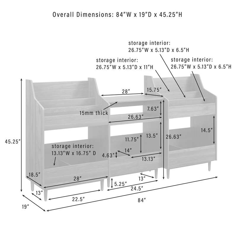 Pemberly Row 3-Piece Wood Record Player Stand And Storage Set - Walnut