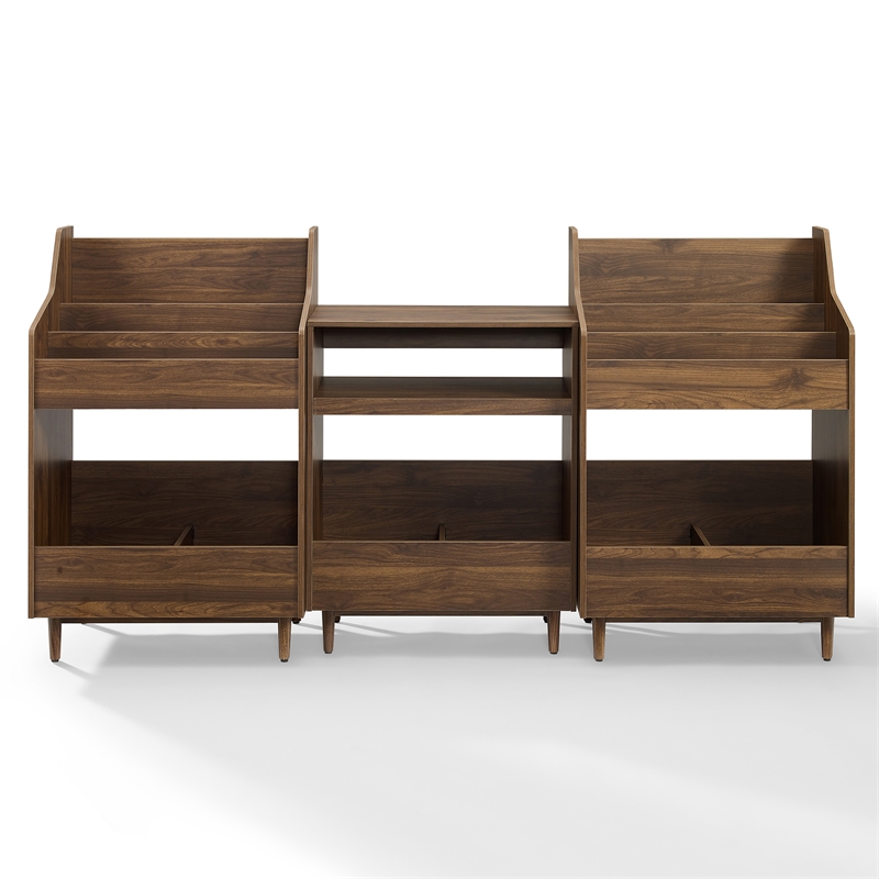 Pemberly Row 3-Piece Wood Record Player Stand And Storage Set - Walnut
