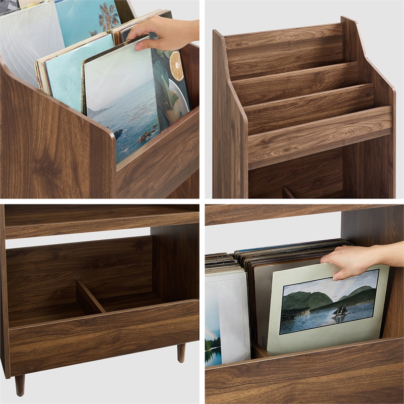 Pemberly Row 3-Piece Wood Record Player Stand And Storage Set - Walnut