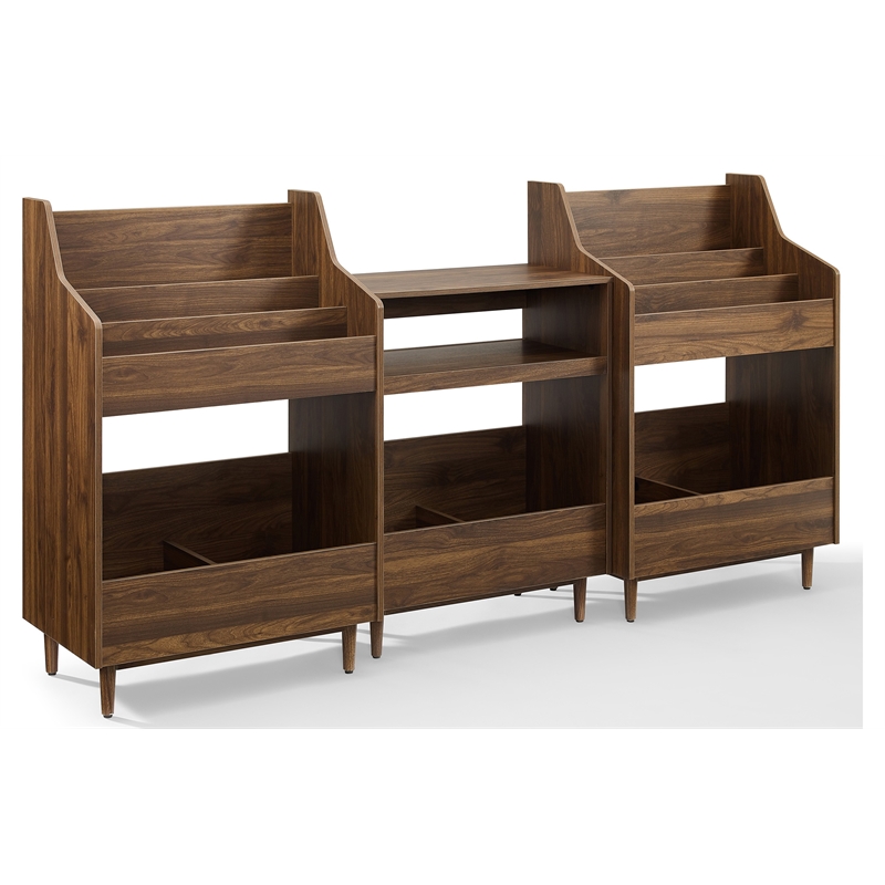Pemberly Row 3-Piece Wood Record Player Stand And Storage Set - Walnut