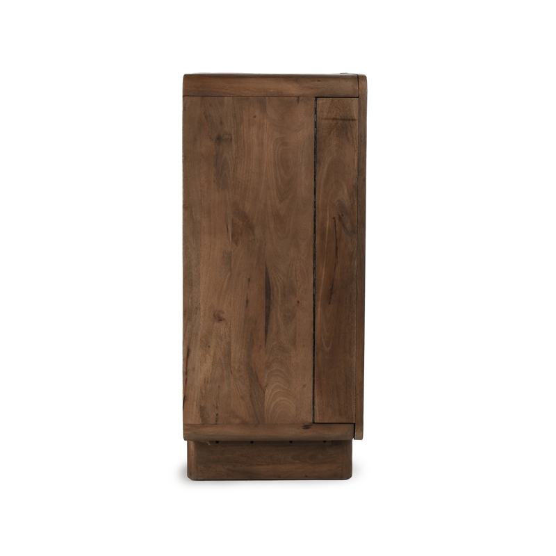 Pemberly Row Mango Wood Geometric Pattern Carved Bar Cabinet in Brown