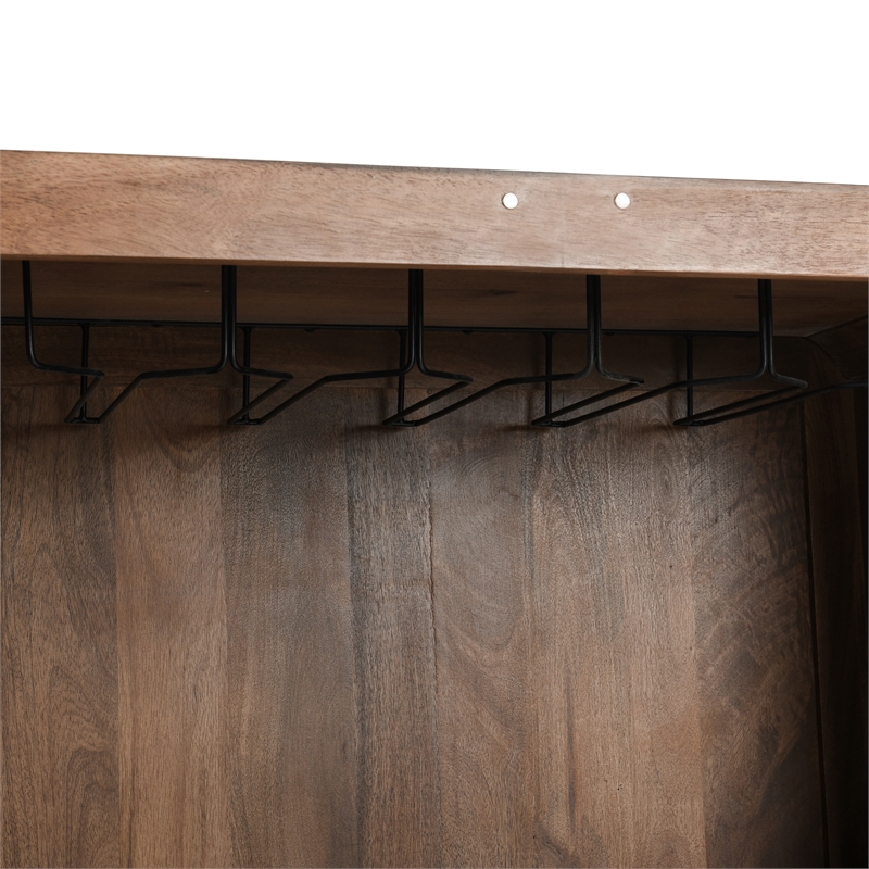 Pemberly Row Mango Wood Geometric Pattern Carved Bar Cabinet in Brown