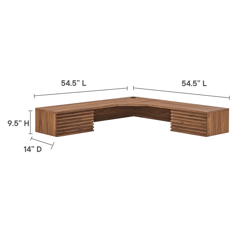 Pemberly Row Wall Mount Corner Modern Wood Office Desk in Walnut