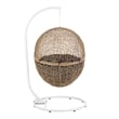 Pemberly Row Outdoor Synthetic Rattan Swing Chair in Cappuccino/Navy