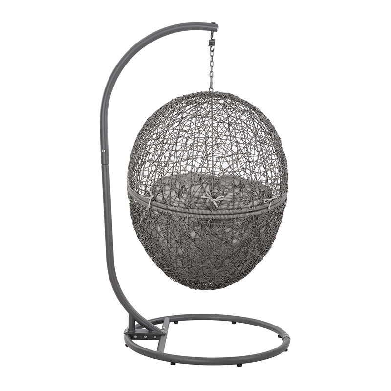 Pemberly Row Outdoor Synthetic Rattan & Steel Swing Chair in Gray