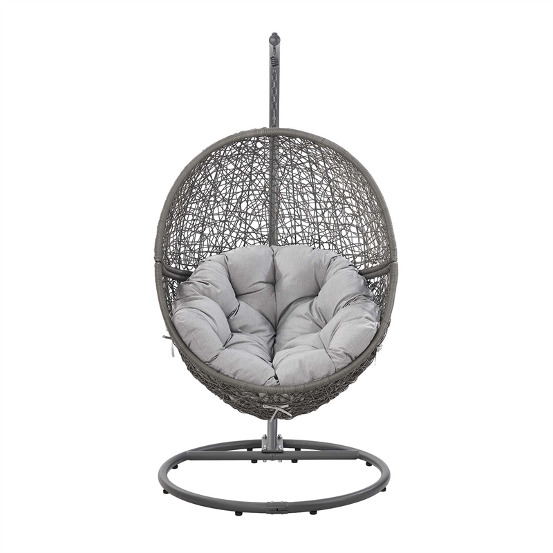 Pemberly Row Outdoor Synthetic Rattan & Steel Swing Chair in Gray