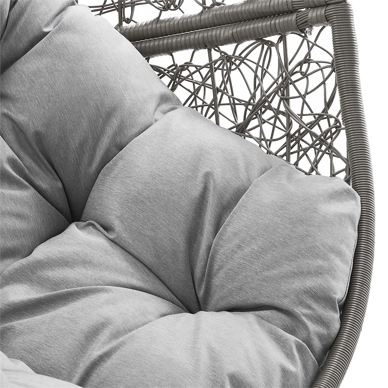 Pemberly Row Outdoor Synthetic Rattan & Steel Swing Chair in Gray