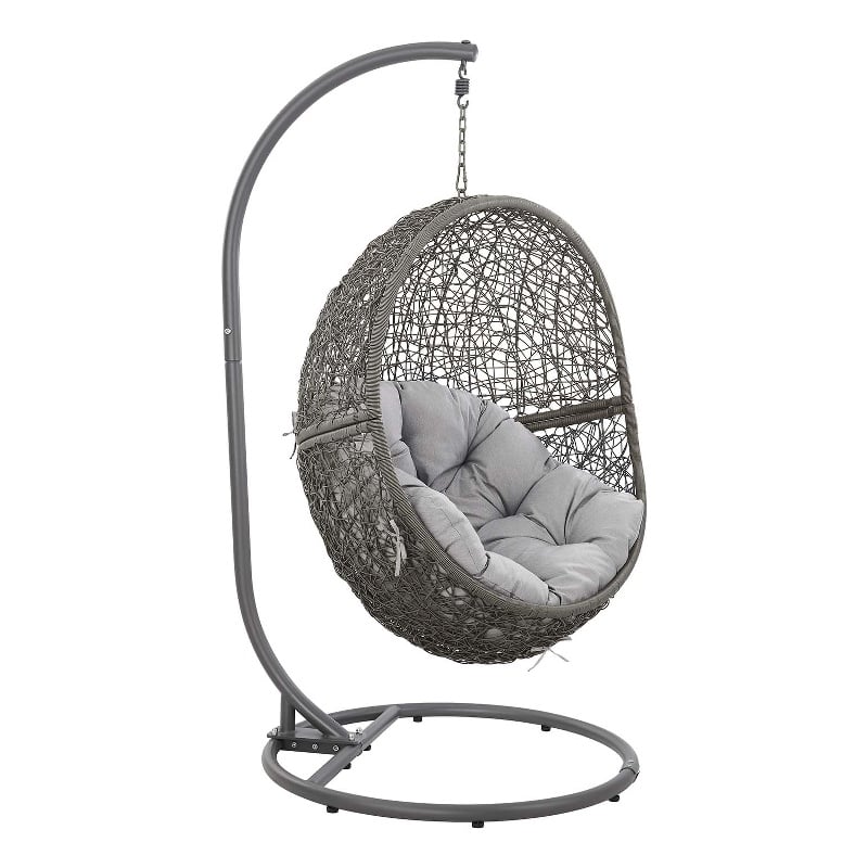 Pemberly Row Outdoor Synthetic Rattan & Steel Swing Chair in Gray