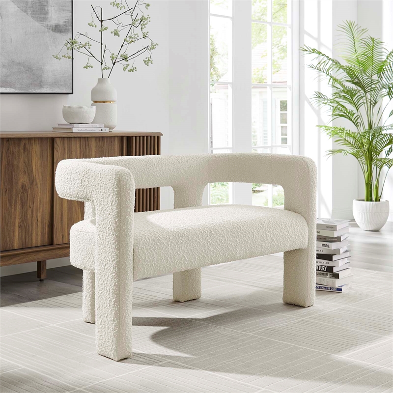 Pemberly Row Upholstered Modern Boucle Fabric Loveseat in Ivory