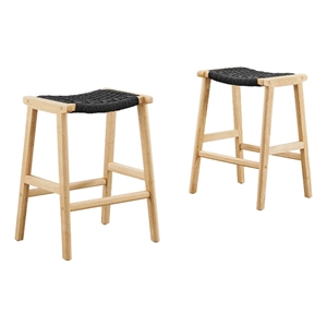 Pemberly Row 26&quot Fabric & Wood Counter Stool in Black and Natural (Set of 2)
