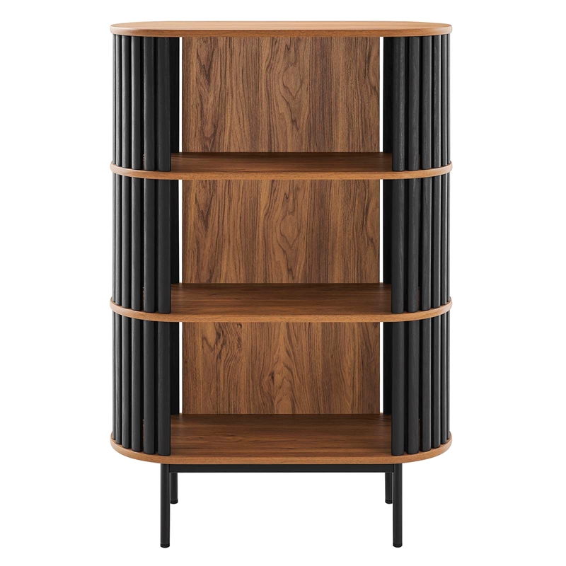 Pemberly Row 3-Tier Wood Display Cabinet in Walnut and Black