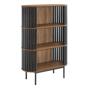 Pemberly Row 3-Tier Wood Display Cabinet in Walnut and Black