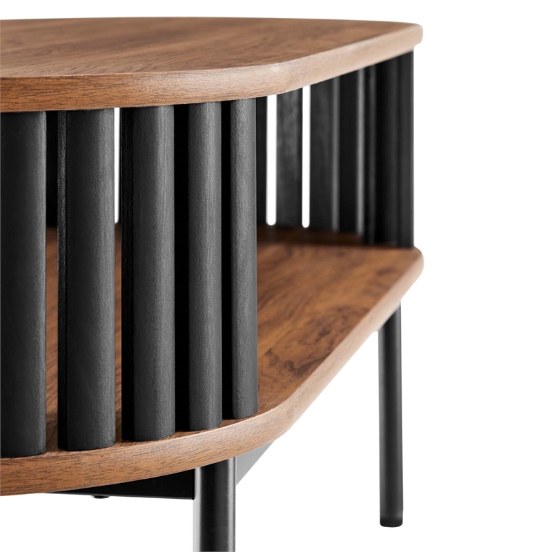 Pemberly Row Oval Wood Coffee Table with Open Storage in Walnut/Black