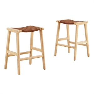 Pemberly Row 26&quot Leather & Wood Counter Stool in Brown/Natural (Set of 2)