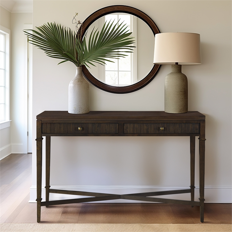 Pemberly Row 2-Drawer Storage Solid Wood Console Table in Coffee