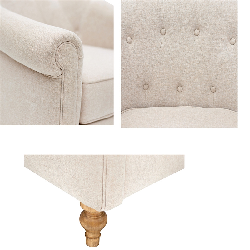 Pemberly Row Tufted Upholstered Fabric Accent Arm Chair in Cream