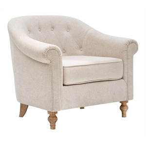 Pemberly Row Tufted Upholstered Fabric Accent Arm Chair in Cream