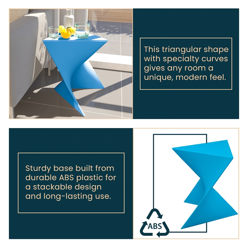 Pemberly Row Contemporary Triangle End Table in Blue Set of 2