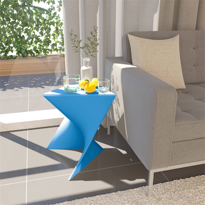 Pemberly Row Contemporary Triangle End Table in Blue Set of 2