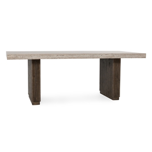 Pemberly Row 82&quot Travertine Laminate Dining Table Brown with Wood Legs